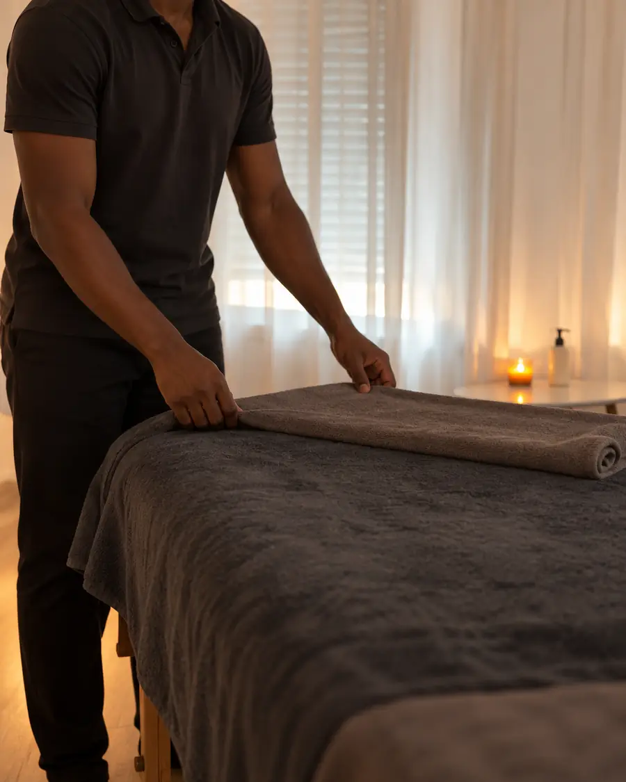 Sam préparant l’espace de massage